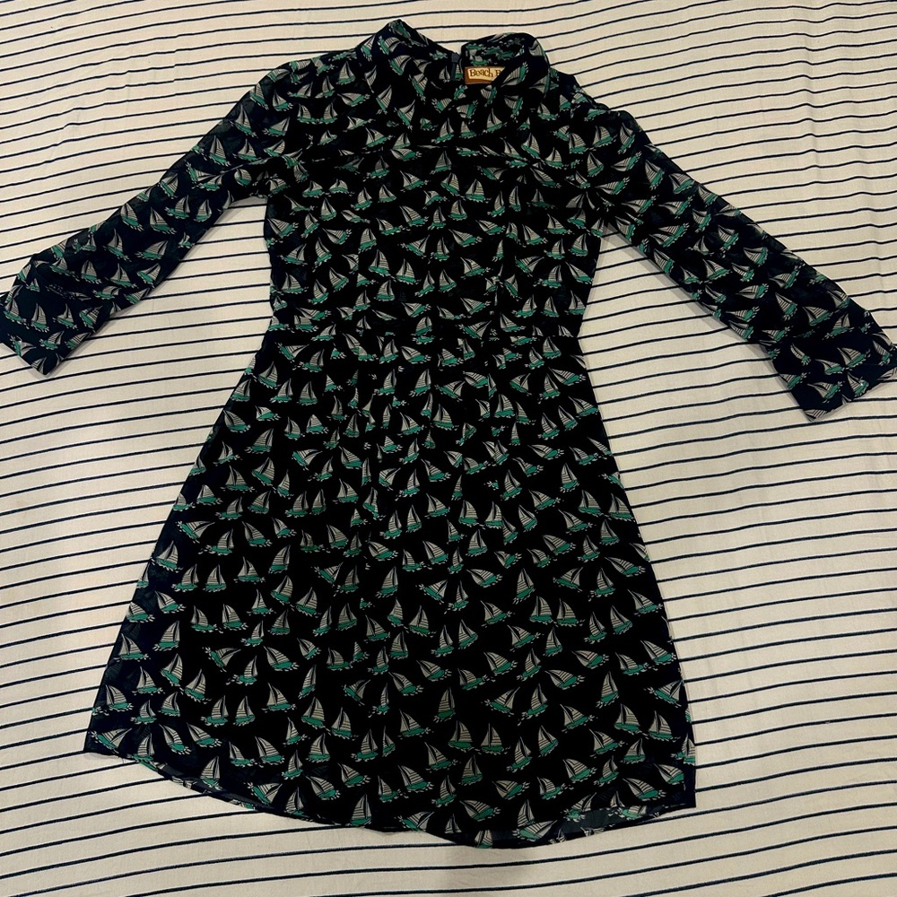 Tatyana navy and Green Sailboat Print mini dress